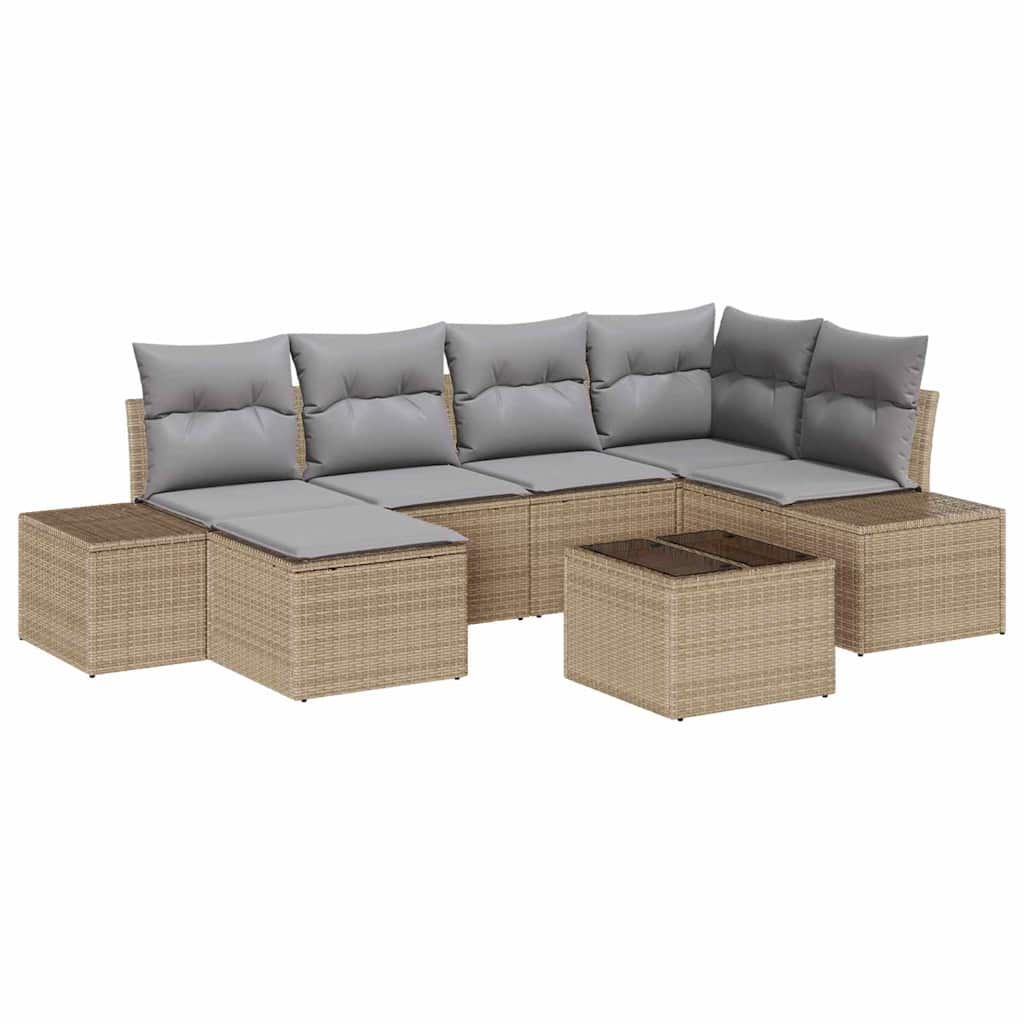 Tuin Sofa Set met kussen 7 pcs Beige en Grijs poly rattan is nu te koop bij PeponiXL, paradijselijk wonen!
