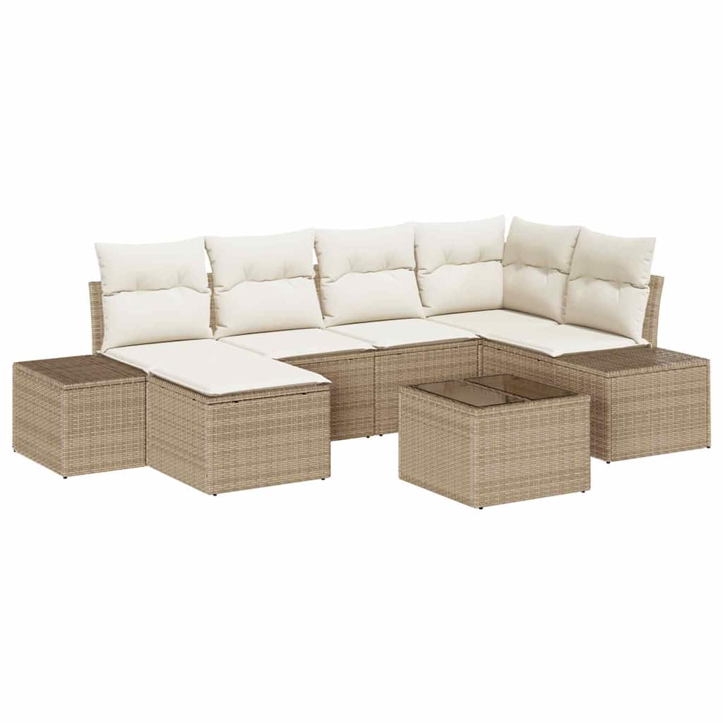 Tuin Sofa Set met kussen 7 pcs Beige en Crème poly rattan