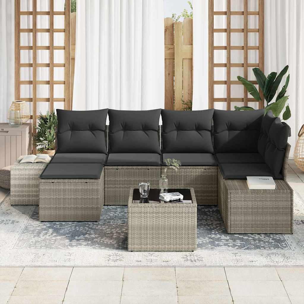 Tuin Sofa Set met kussen 7 pcs Lichtgrijs poly rattan is nu te koop bij PeponiXL, paradijselijk wonen!