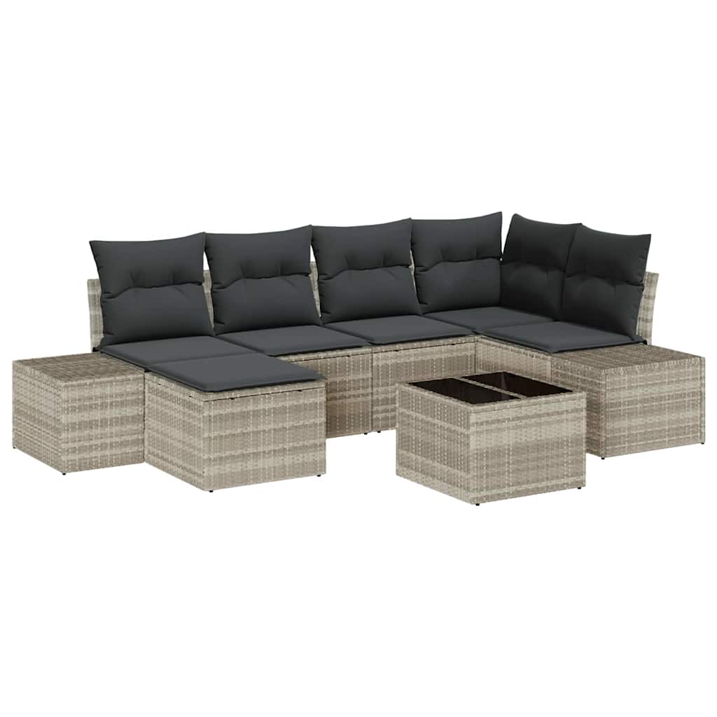 Tuin Sofa Set met kussen 7 pcs Lichtgrijs poly rattan is nu te koop bij PeponiXL, paradijselijk wonen!