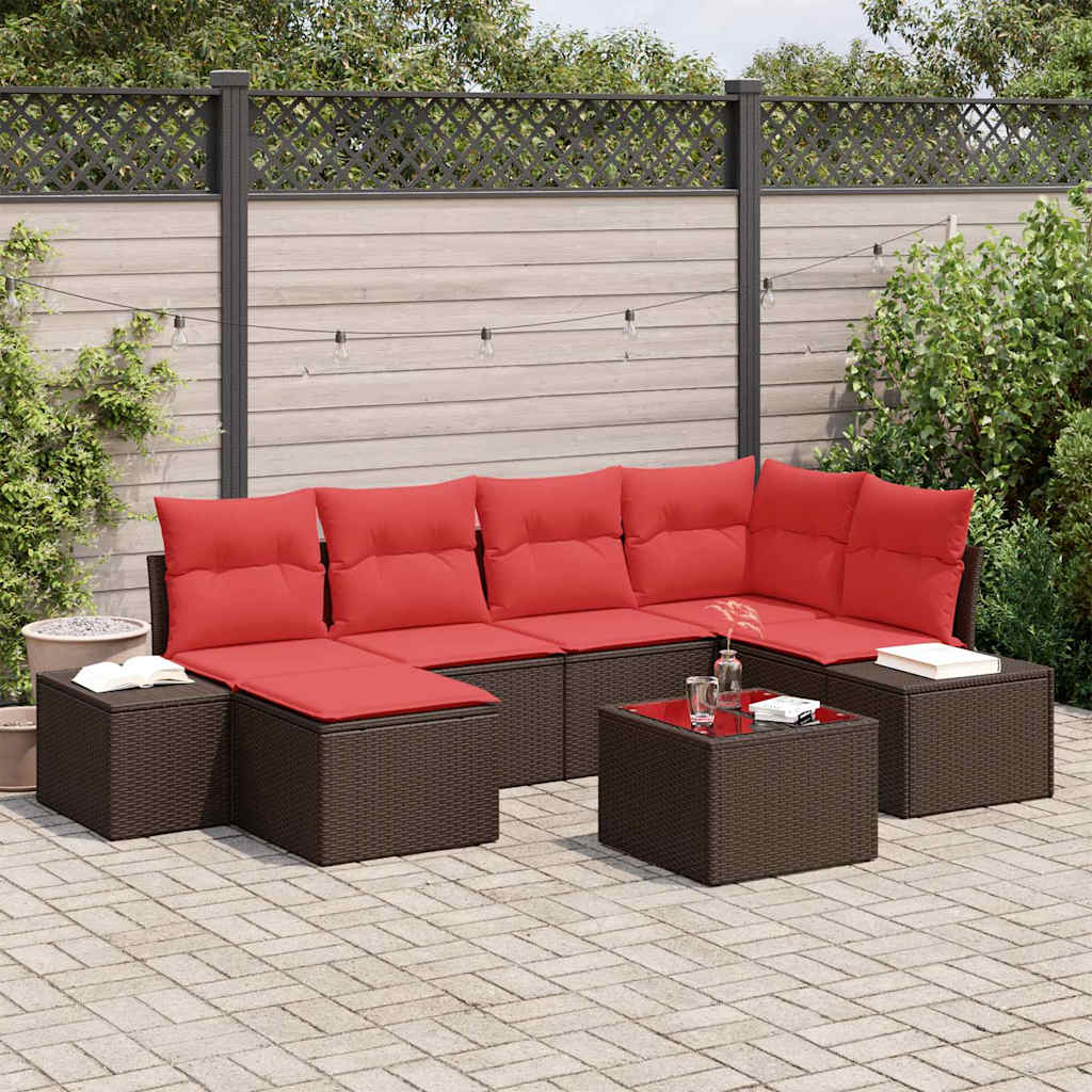 Tuin Sofa Set met kussen 7 pcs Bruin poly rattan is nu te koop bij PeponiXL, paradijselijk wonen!