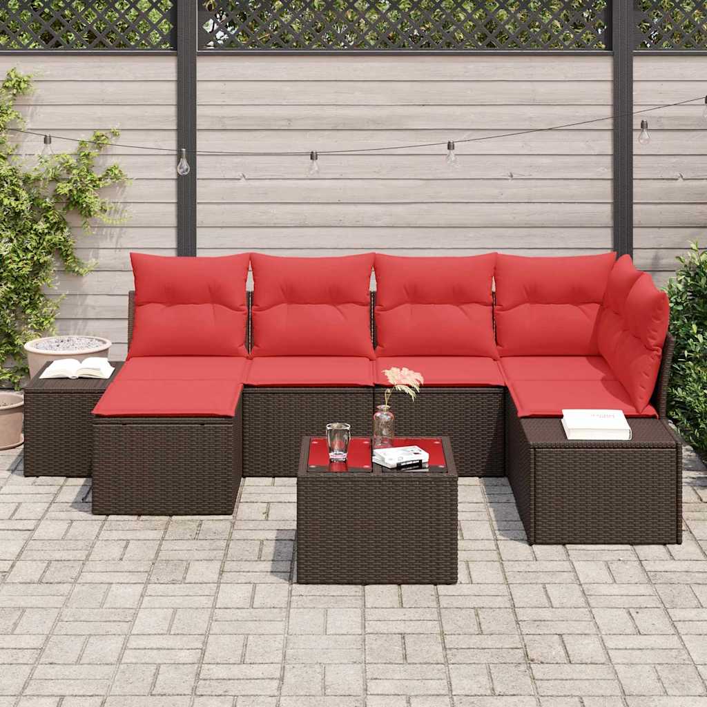 Tuin Sofa Set met kussen 7 pcs Bruin poly rattan is nu te koop bij PeponiXL, paradijselijk wonen!