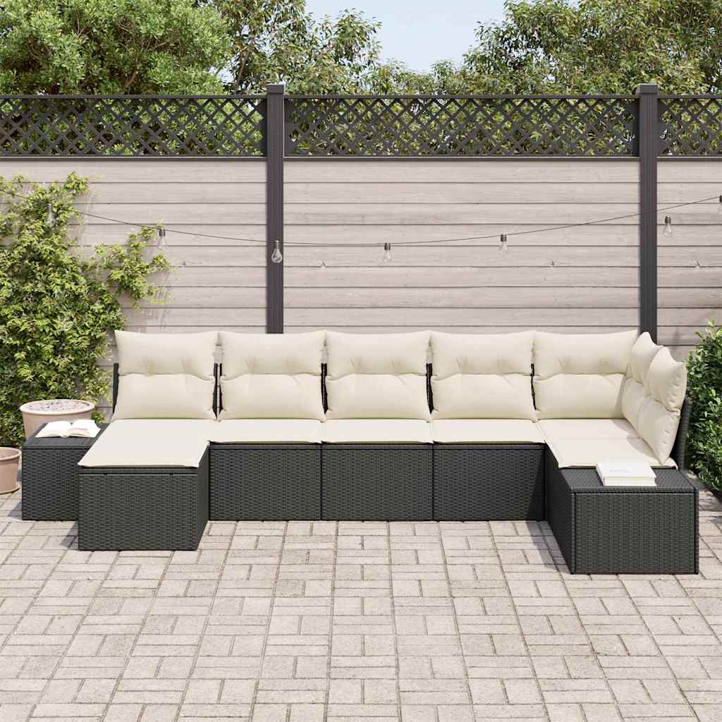 Tuin Sofa Set met kussen 7 pcs Zwart poly rattan is nu te koop bij PeponiXL, paradijselijk wonen!