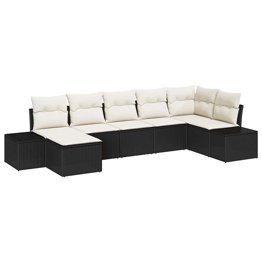 Tuin Sofa Set met kussen 7 pcs Zwart poly rattan is nu te koop bij PeponiXL, paradijselijk wonen!