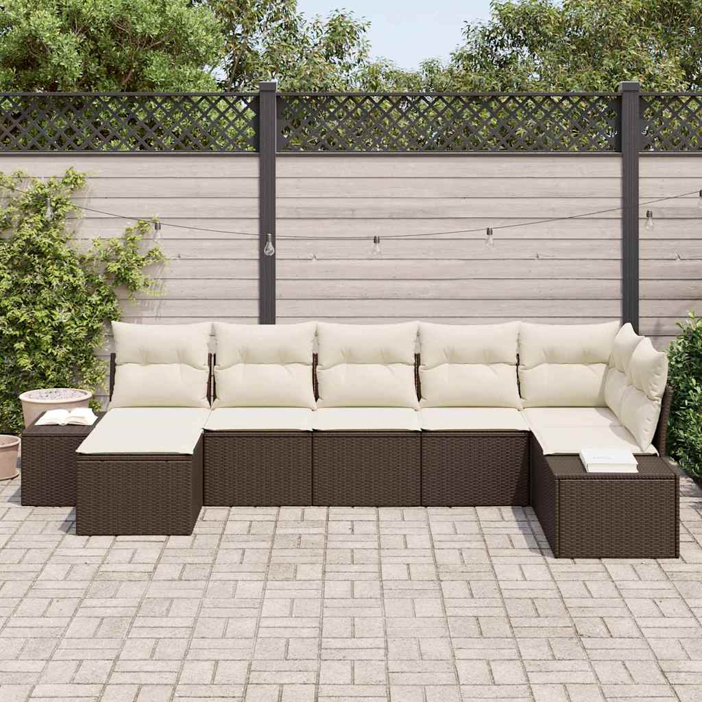 Tuin Sofa Set met kussen 7 pcs Bruin poly rattan is nu te koop bij PeponiXL, paradijselijk wonen!
