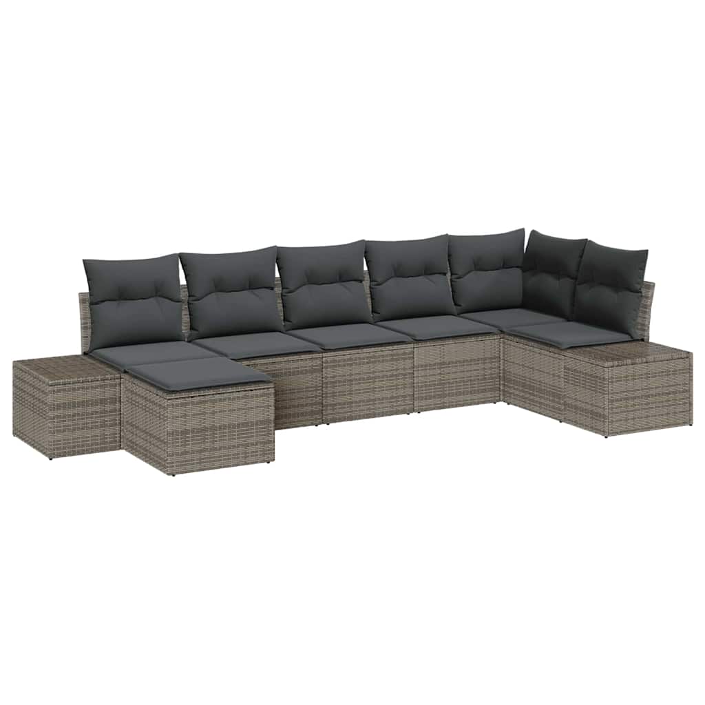 Tuin Sofa Set met kussen 7 pcs Grijs poly rattan is nu te koop bij PeponiXL, paradijselijk wonen!
