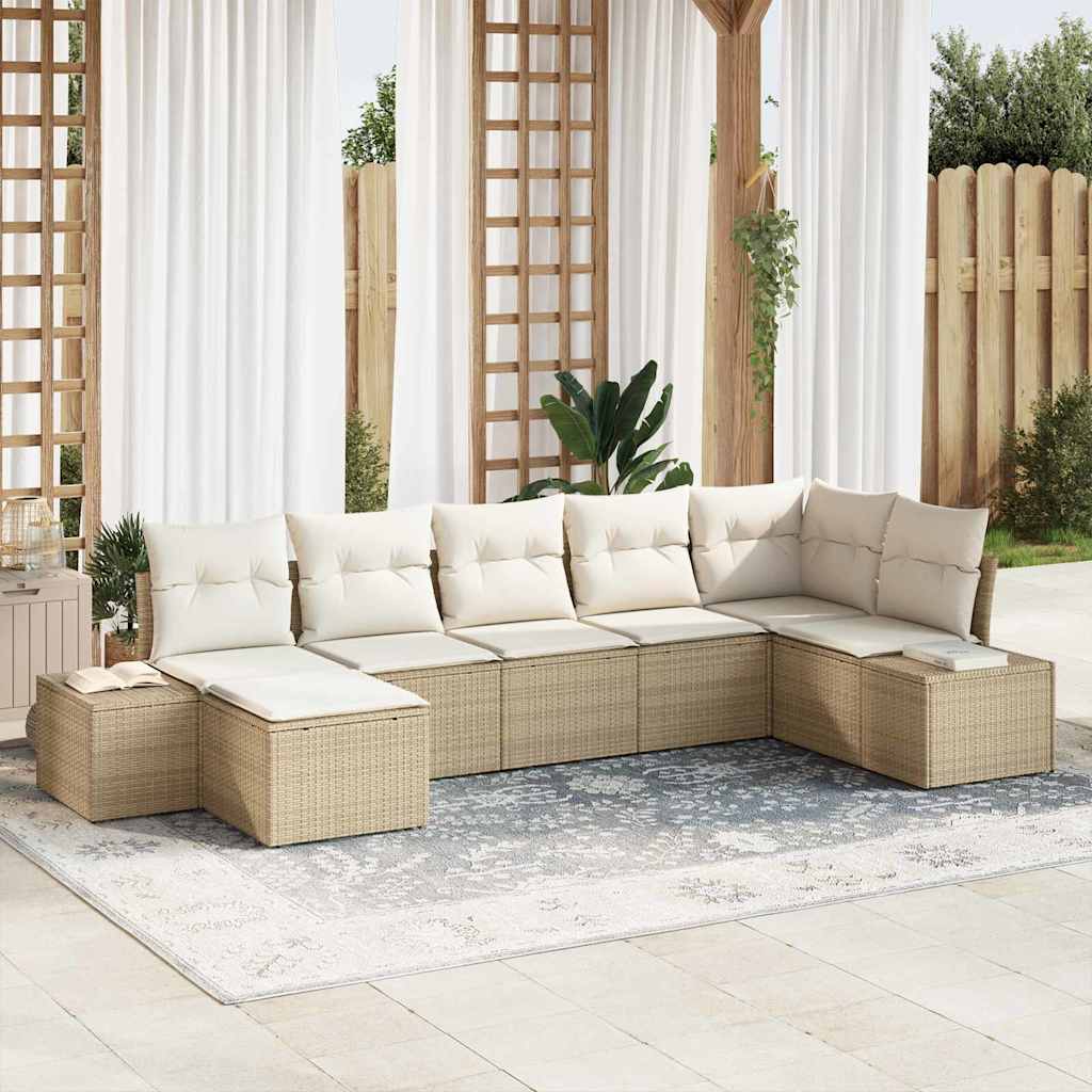 Tuin Sofa Set met kussen 7 pcs Beige poly rattan is nu te koop bij PeponiXL, paradijselijk wonen!
