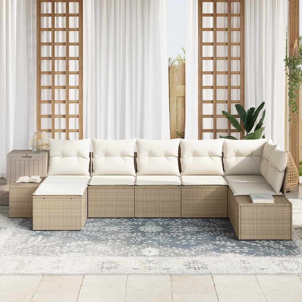 Tuin Sofa Set met kussen 7 pcs Beige poly rattan is nu te koop bij PeponiXL, paradijselijk wonen!