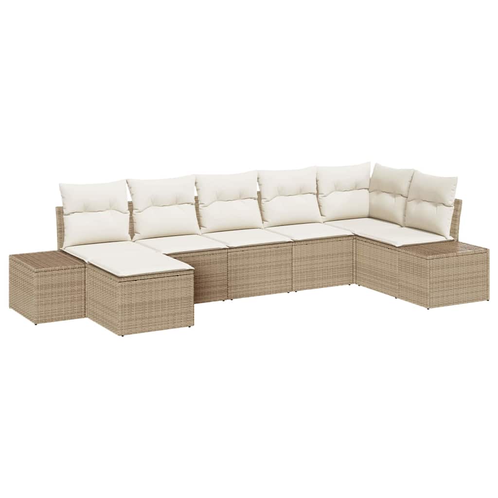 Tuin Sofa Set met kussen 7 pcs Beige poly rattan is nu te koop bij PeponiXL, paradijselijk wonen!