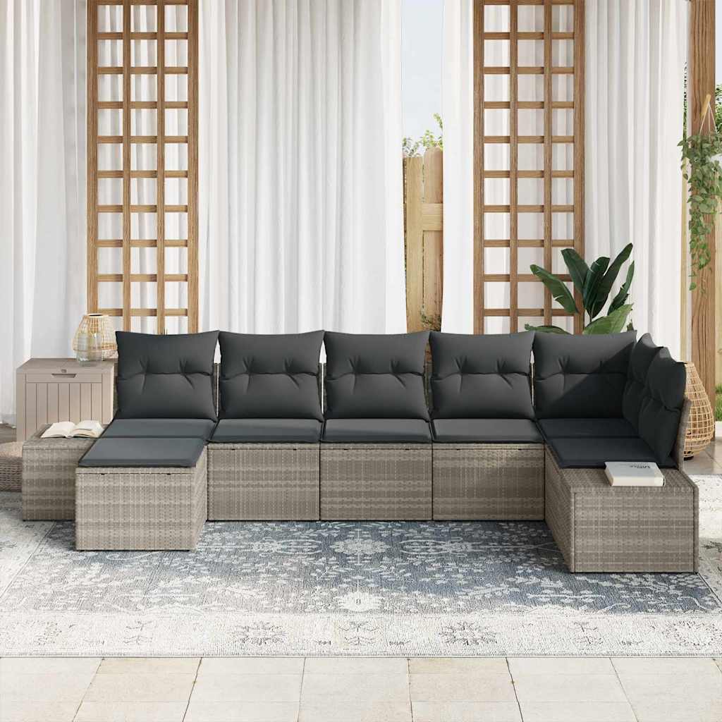 Tuin Sofa Set met kussen 7 pcs Lichtgrijs poly rattan is nu te koop bij PeponiXL, paradijselijk wonen!