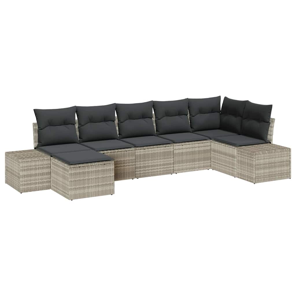Tuin Sofa Set met kussen 7 pcs Lichtgrijs poly rattan is nu te koop bij PeponiXL, paradijselijk wonen!