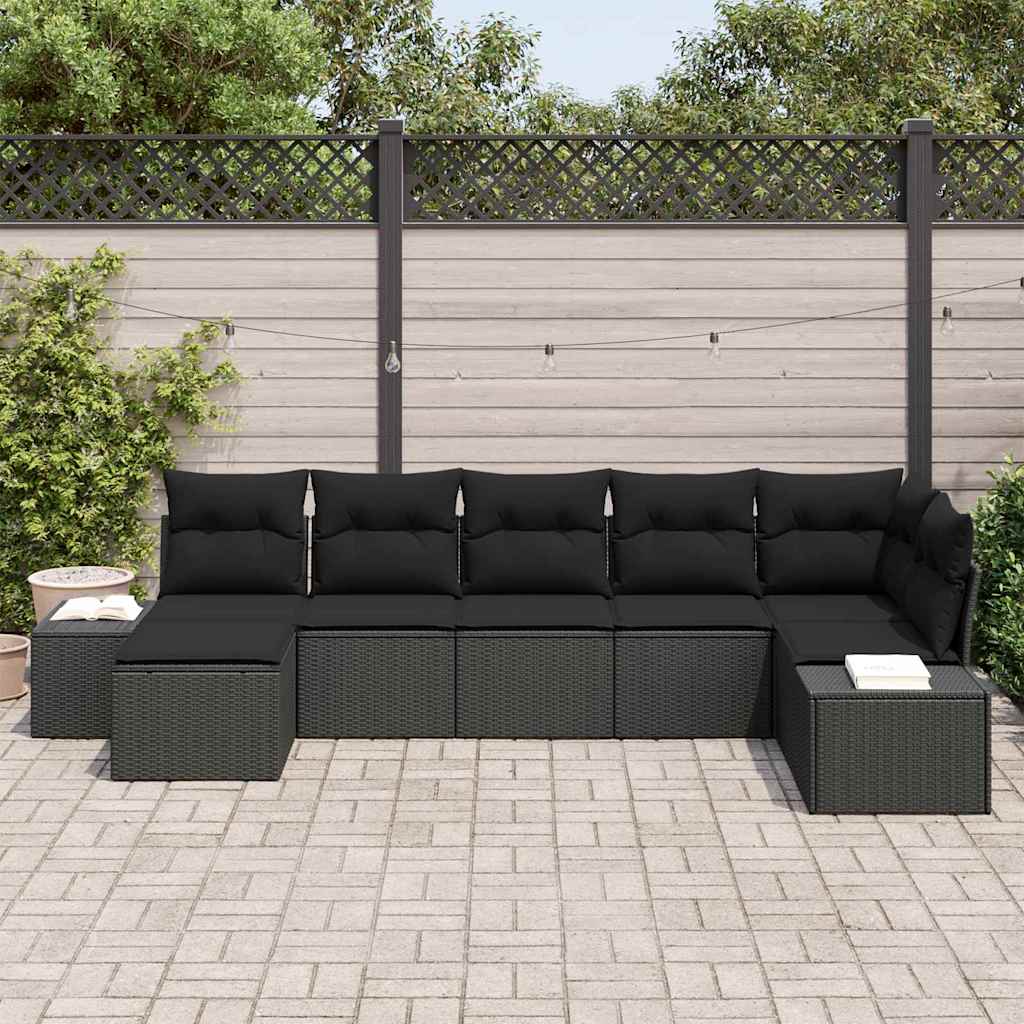 Tuin Sofa Set met kussen 7 pcs Zwart poly rattan is nu te koop bij PeponiXL, paradijselijk wonen!
