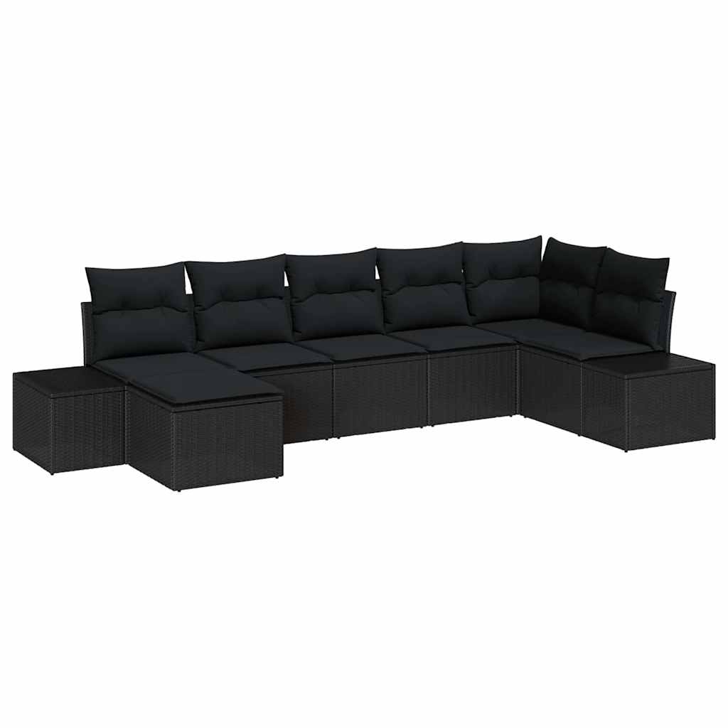 Tuin Sofa Set met kussen 7 pcs Zwart poly rattan is nu te koop bij PeponiXL, paradijselijk wonen!