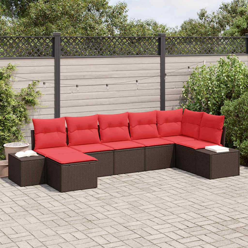 Tuin Sofa Set met kussen 7 pcs Bruin poly rattan is nu te koop bij PeponiXL, paradijselijk wonen!