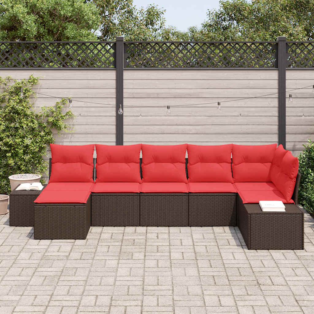 Tuin Sofa Set met kussen 7 pcs Bruin poly rattan is nu te koop bij PeponiXL, paradijselijk wonen!
