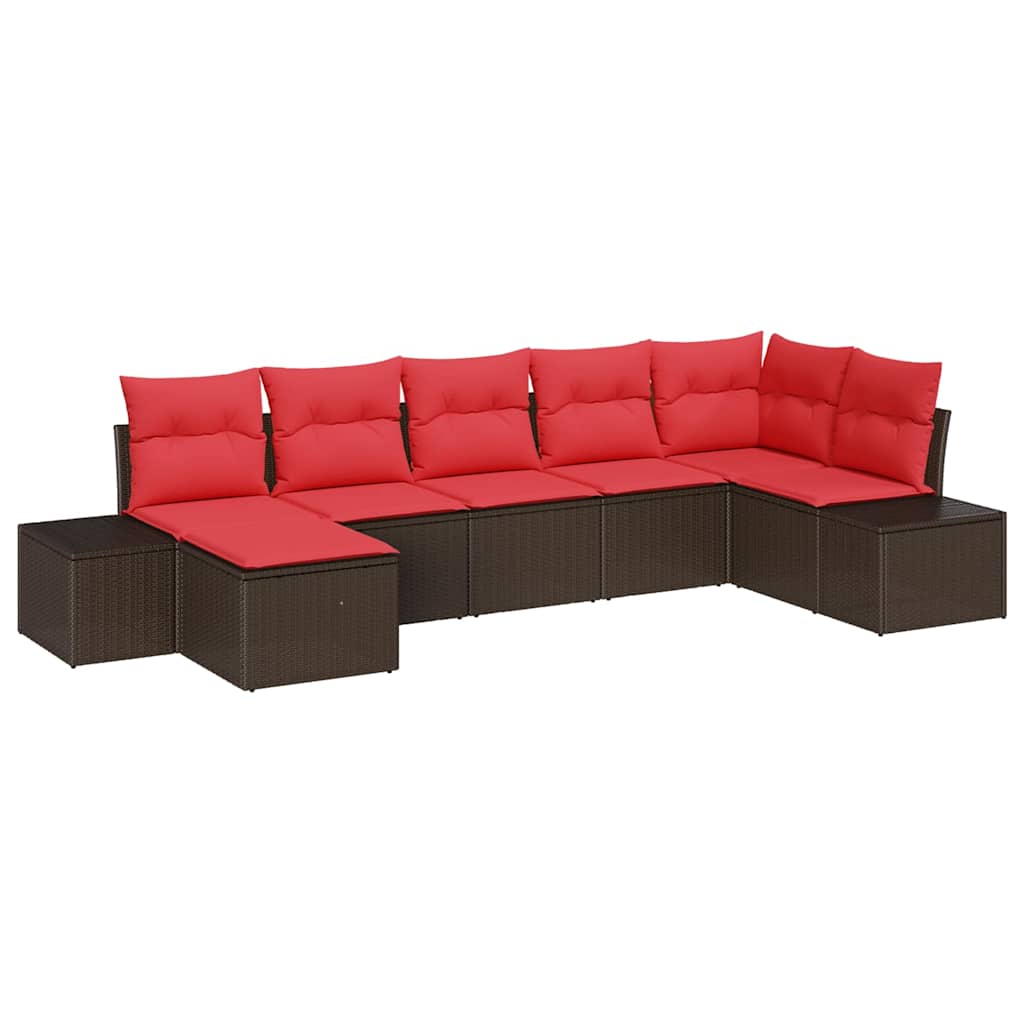 Tuin Sofa Set met kussen 7 pcs Bruin poly rattan is nu te koop bij PeponiXL, paradijselijk wonen!