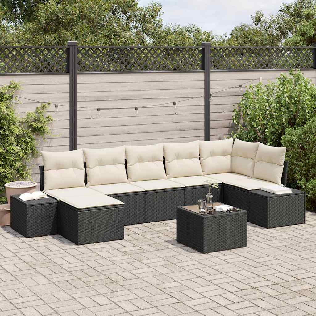 Tuin Sofa Set met kussen 8 pcs Zwart poly rattan is nu te koop bij PeponiXL, paradijselijk wonen!