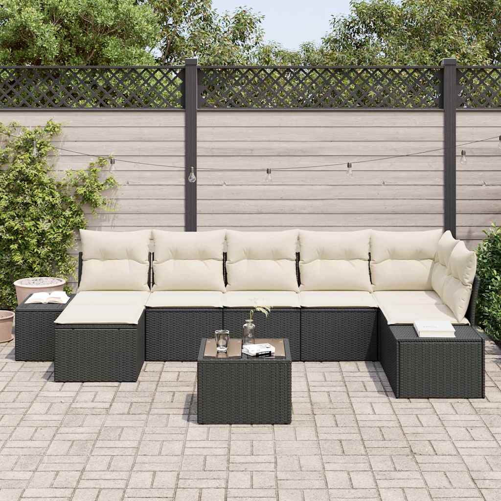 Tuin Sofa Set met kussen 8 pcs Zwart poly rattan is nu te koop bij PeponiXL, paradijselijk wonen!