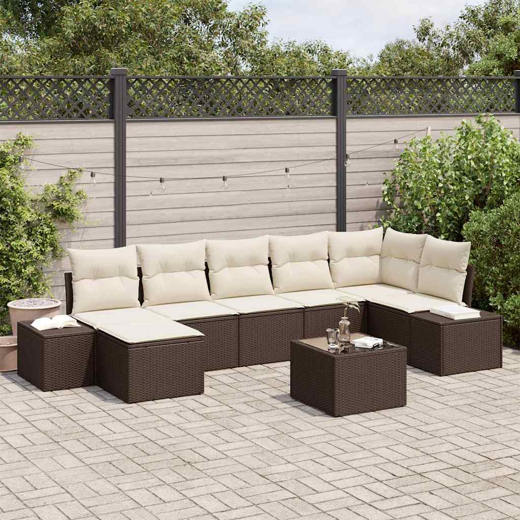 Tuin Sofa Set met kussen 8 pcs Bruin poly rattan is nu te koop bij PeponiXL, paradijselijk wonen!