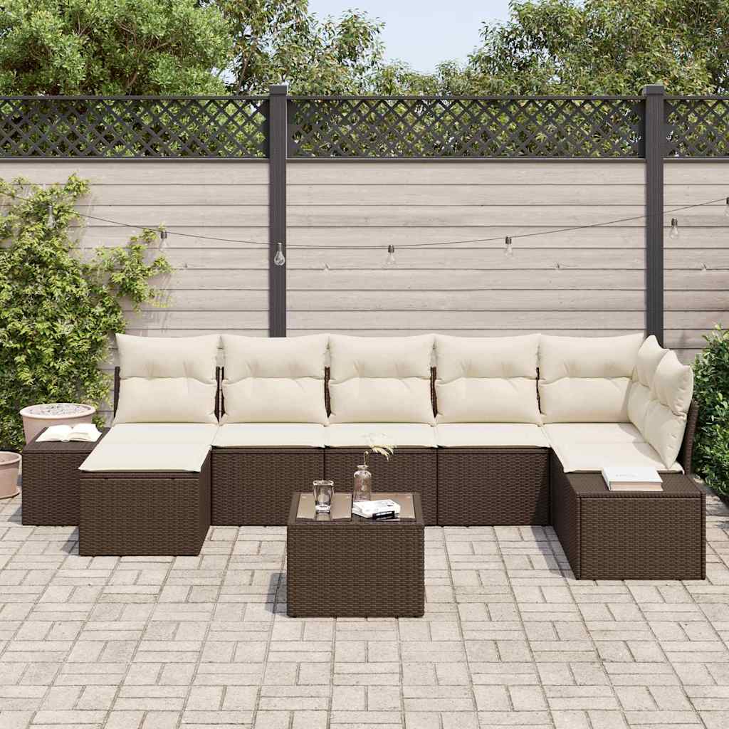 Tuin Sofa Set met kussen 8 pcs Bruin poly rattan is nu te koop bij PeponiXL, paradijselijk wonen!