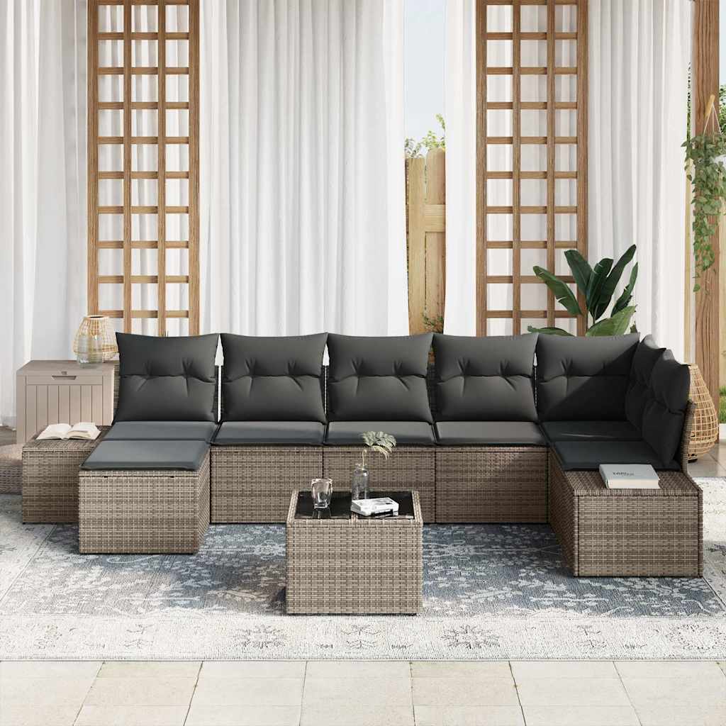 Tuin Sofa Set met kussen 8 pcs Grijs poly rattan is nu te koop bij PeponiXL, paradijselijk wonen!