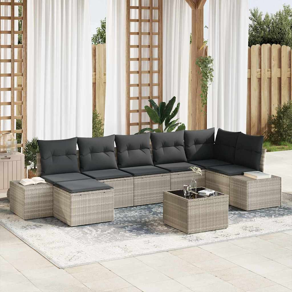 Tuin Sofa Set met kussen 8 pcs Lichtgrijs poly rattan is nu te koop bij PeponiXL, paradijselijk wonen!