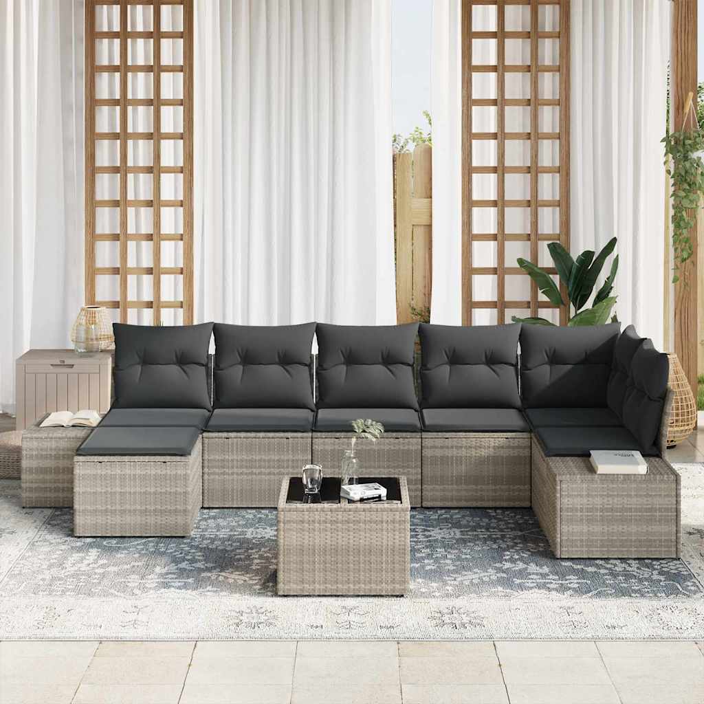 Tuin Sofa Set met kussen 8 pcs Lichtgrijs poly rattan is nu te koop bij PeponiXL, paradijselijk wonen!