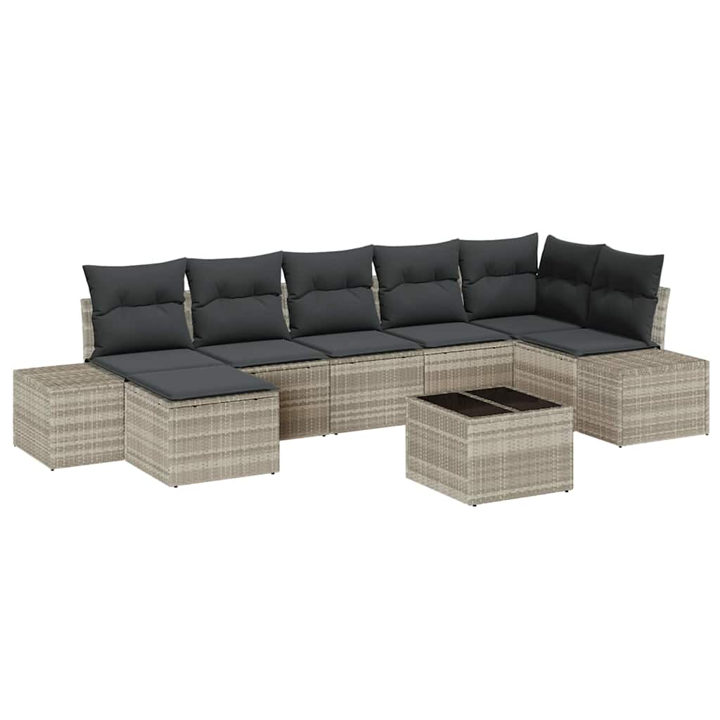 Tuin Sofa Set met kussen 8 pcs Lichtgrijs poly rattan is nu te koop bij PeponiXL, paradijselijk wonen!