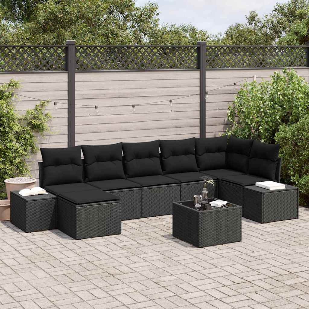 Tuin Sofa Set met kussen 8 pcs Zwart poly rattan is nu te koop bij PeponiXL, paradijselijk wonen!