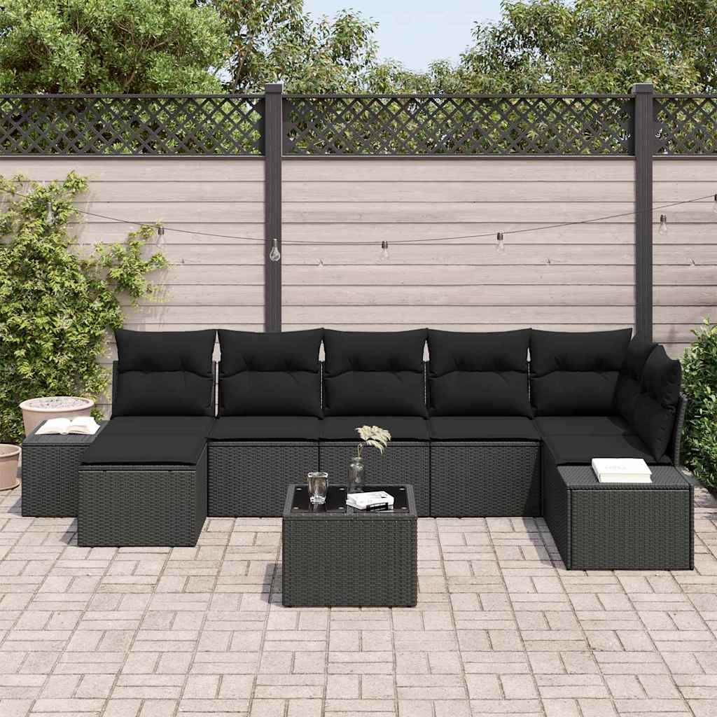 Tuin Sofa Set met kussen 8 pcs Zwart poly rattan is nu te koop bij PeponiXL, paradijselijk wonen!