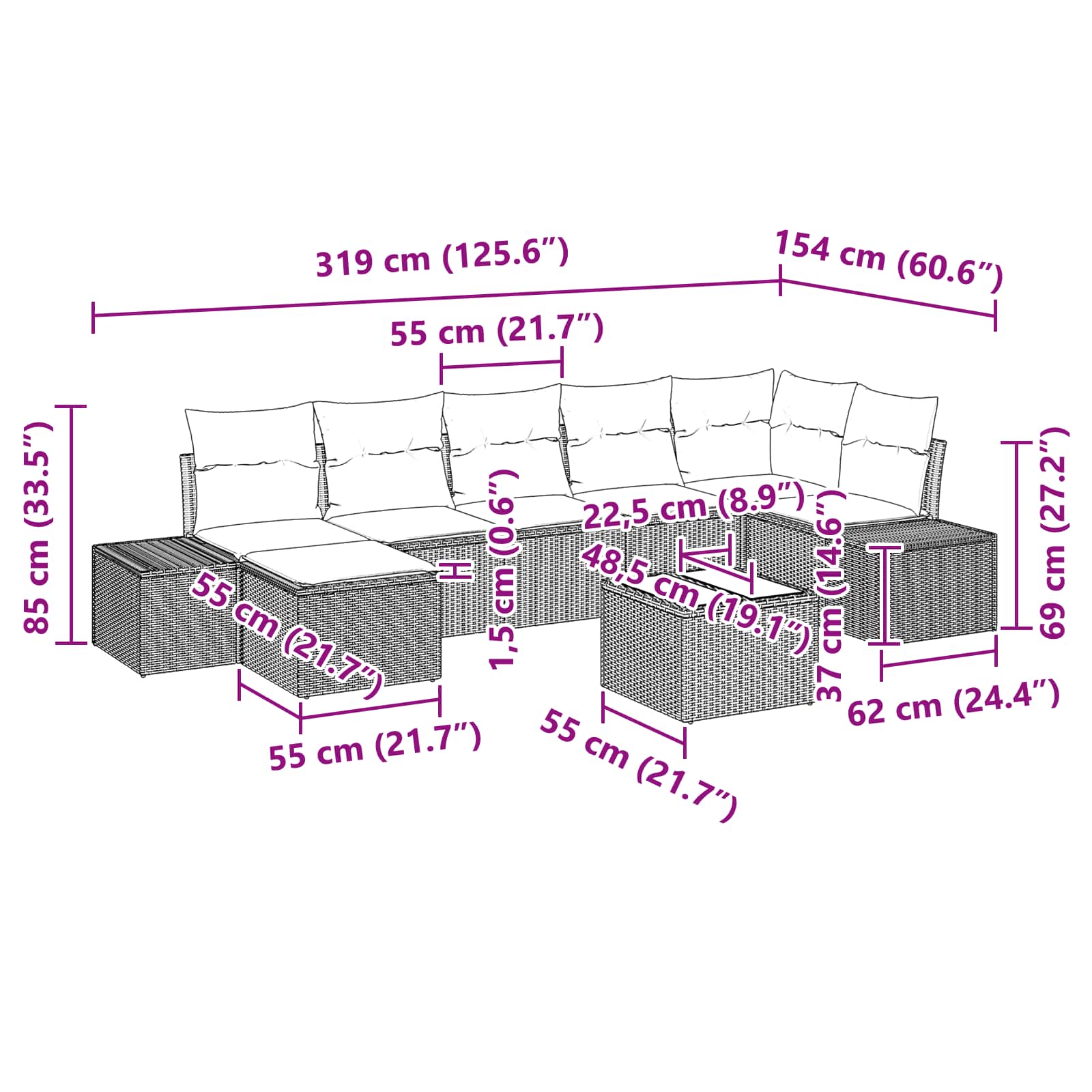 Tuin Sofa Set met kussen 8 pcs Bruin poly rattan is nu te koop bij PeponiXL, paradijselijk wonen!