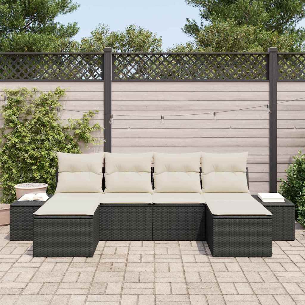 Tuin Sofa Set met kussen 6 pcs Zwart poly rattan is nu te koop bij PeponiXL, paradijselijk wonen!
