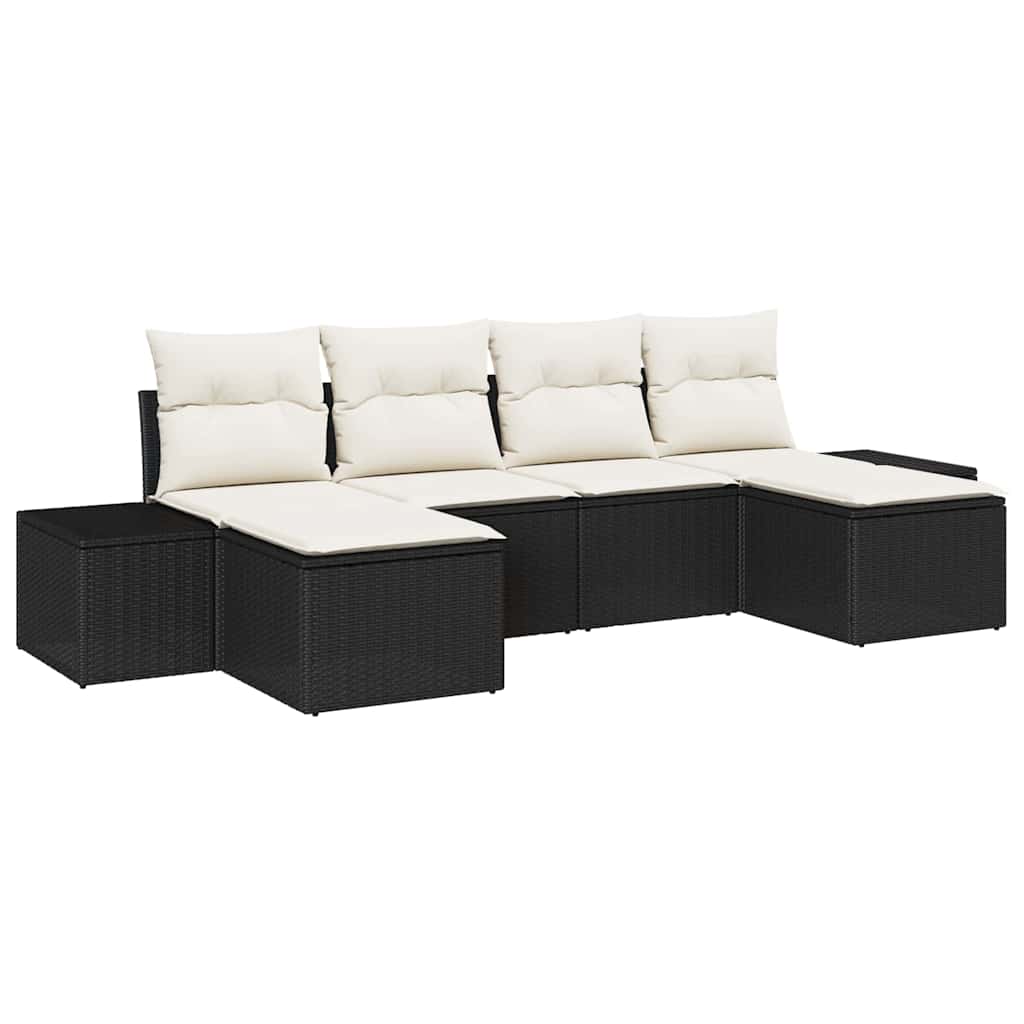 Tuin Sofa Set met kussen 6 pcs Zwart poly rattan is nu te koop bij PeponiXL, paradijselijk wonen!