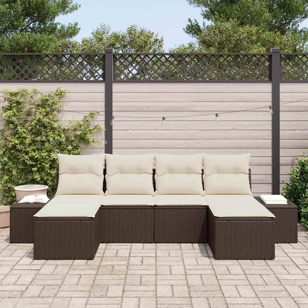 Tuin Sofa Set met kussen 6 pcs Bruin poly rattan is nu te koop bij PeponiXL, paradijselijk wonen!