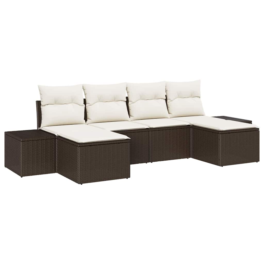 Tuin Sofa Set met kussen 6 pcs Bruin poly rattan is nu te koop bij PeponiXL, paradijselijk wonen!