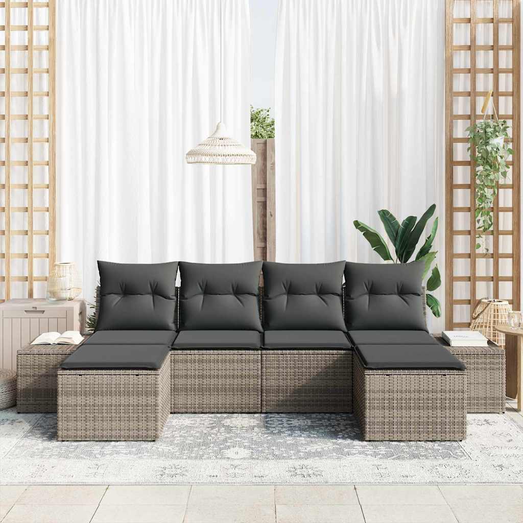 Tuin Sofa Set met kussen 6 pcs Grijs poly rattan is nu te koop bij PeponiXL, paradijselijk wonen!