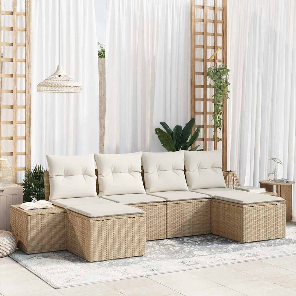 Tuin Sofa Set met kussen 6 pcs Beige poly rattan is nu te koop bij PeponiXL, paradijselijk wonen!