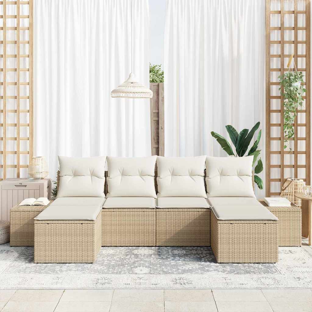 Tuin Sofa Set met kussen 6 pcs Beige poly rattan is nu te koop bij PeponiXL, paradijselijk wonen!