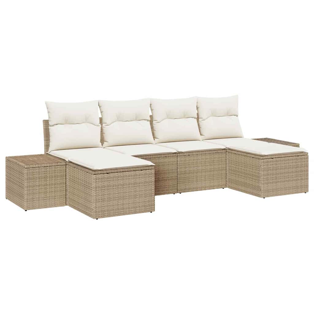 Tuin Sofa Set met kussen 6 pcs Beige poly rattan is nu te koop bij PeponiXL, paradijselijk wonen!