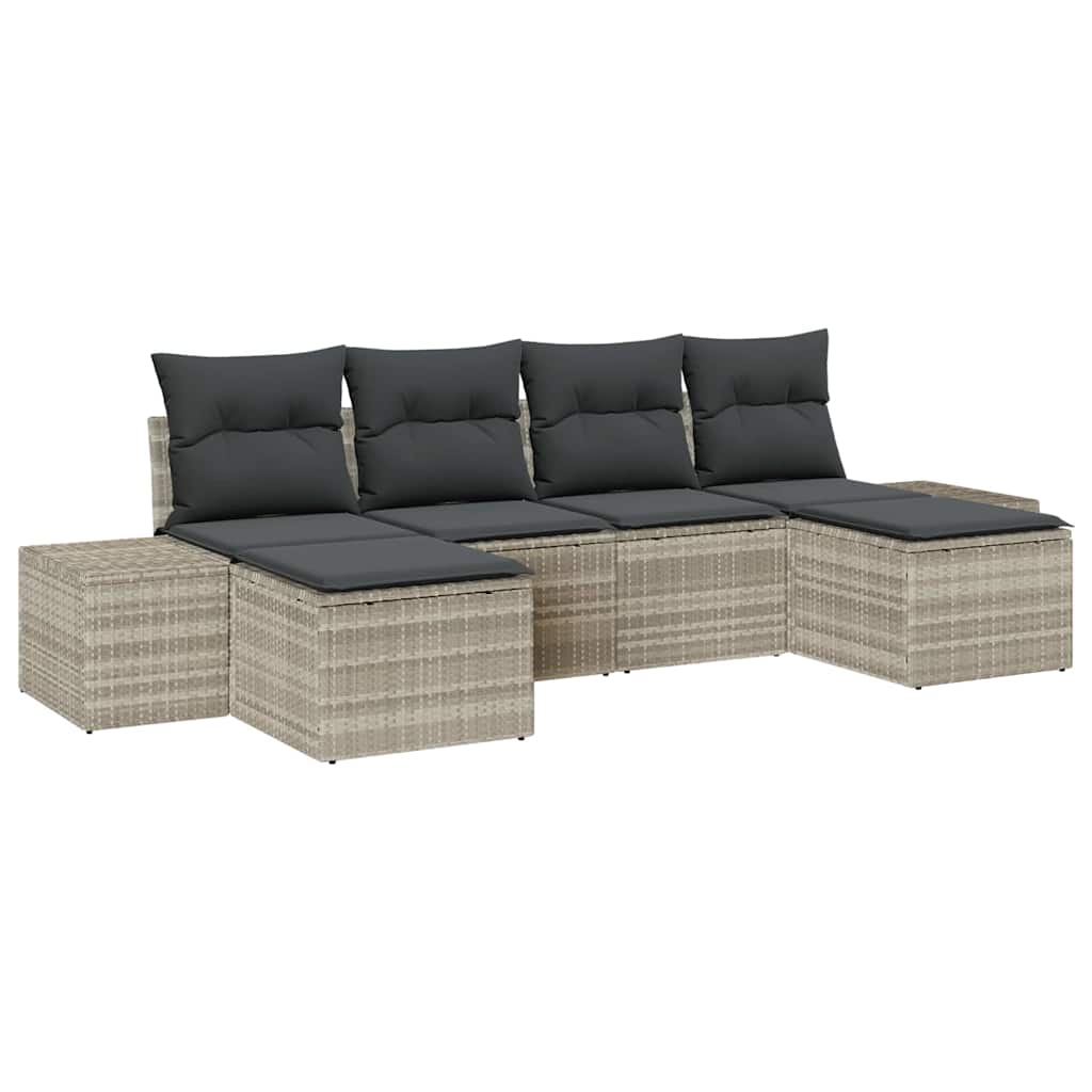 Tuin Sofa Set met kussen 6 pcs Lichtgrijs poly rattan is nu te koop bij PeponiXL, paradijselijk wonen!