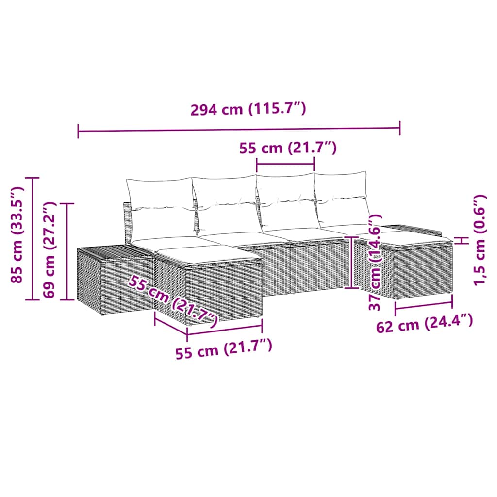 Tuin Sofa Set met kussen 6 pcs Lichtgrijs poly rattan is nu te koop bij PeponiXL, paradijselijk wonen!