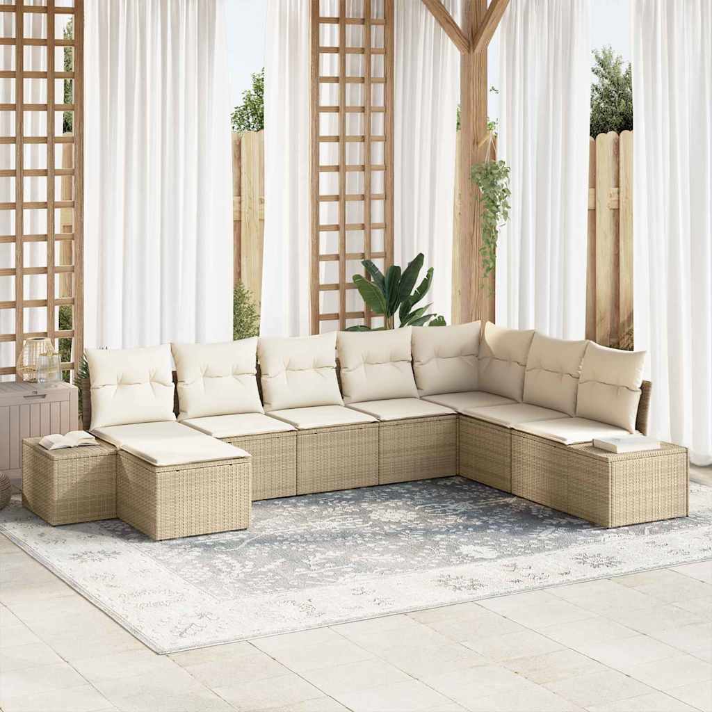 Tuin Sofa Set met kussen 8 pcs Beige poly rattan is nu te koop bij PeponiXL, paradijselijk wonen!