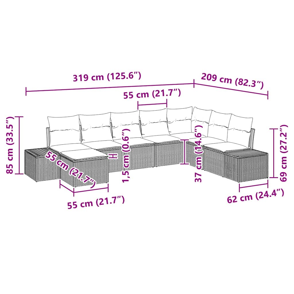 Tuin Sofa Set met kussen 8 pcs poly rattan is nu te koop bij PeponiXL, paradijselijk wonen!