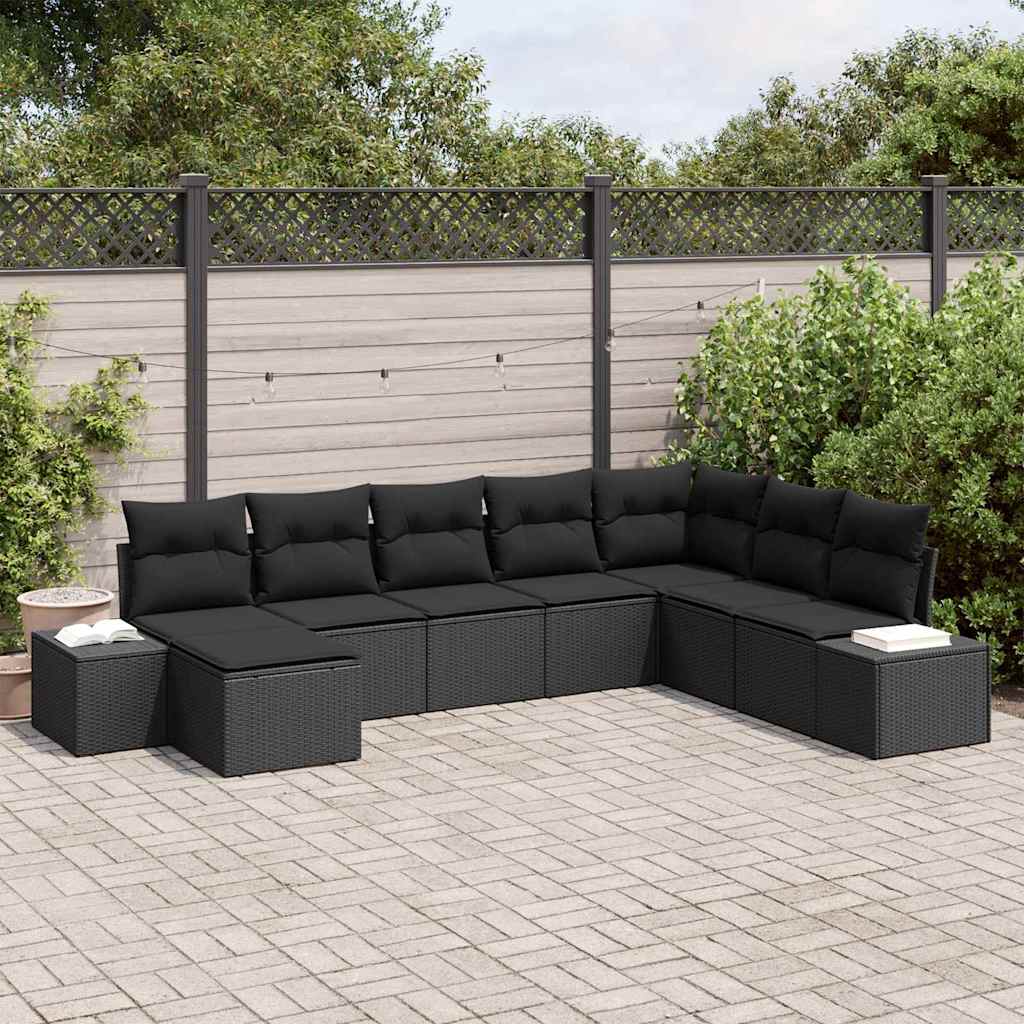 Tuin Sofa Set met kussen 8 pcs Zwart poly rattan is nu te koop bij PeponiXL, paradijselijk wonen!
