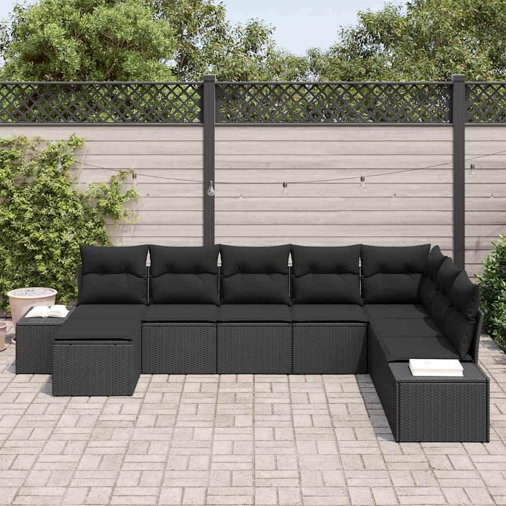 Tuin Sofa Set met kussen 8 pcs Zwart poly rattan is nu te koop bij PeponiXL, paradijselijk wonen!