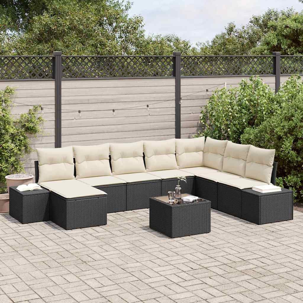 Tuin Sofa Set met kussen 9 pcs Zwart poly rattan is nu te koop bij PeponiXL, paradijselijk wonen!