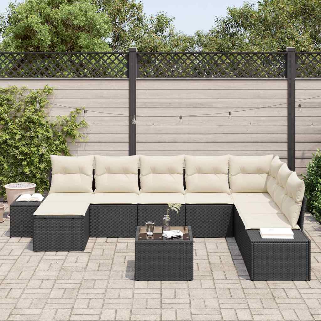 Tuin Sofa Set met kussen 9 pcs Zwart poly rattan is nu te koop bij PeponiXL, paradijselijk wonen!