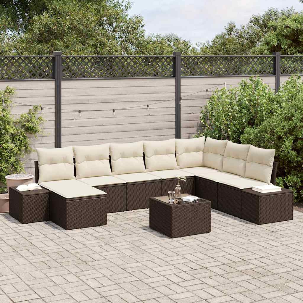 Tuin Sofa Set met kussen 9 pcs Bruin poly rattan is nu te koop bij PeponiXL, paradijselijk wonen!