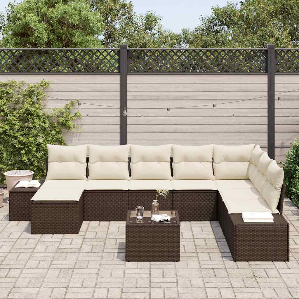 Tuin Sofa Set met kussen 9 pcs Bruin poly rattan is nu te koop bij PeponiXL, paradijselijk wonen!
