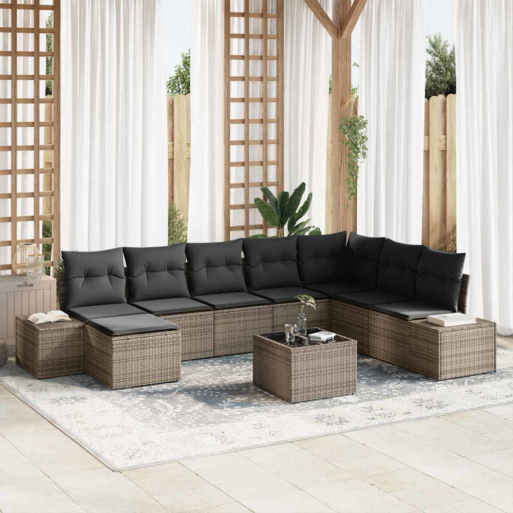 Tuin Sofa Set met kussen 9 pcs Lichtgrijs poly rattan is nu te koop bij PeponiXL, paradijselijk wonen!